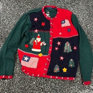 Karen Scott Wool Blend Christmas Sweater Womens L Vintage Embroidered Applique